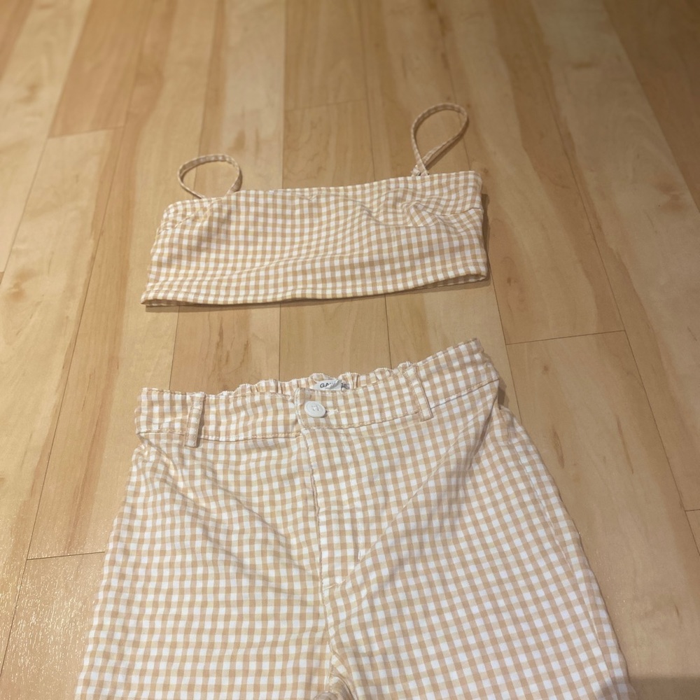 Matching gingham crop top and pant set